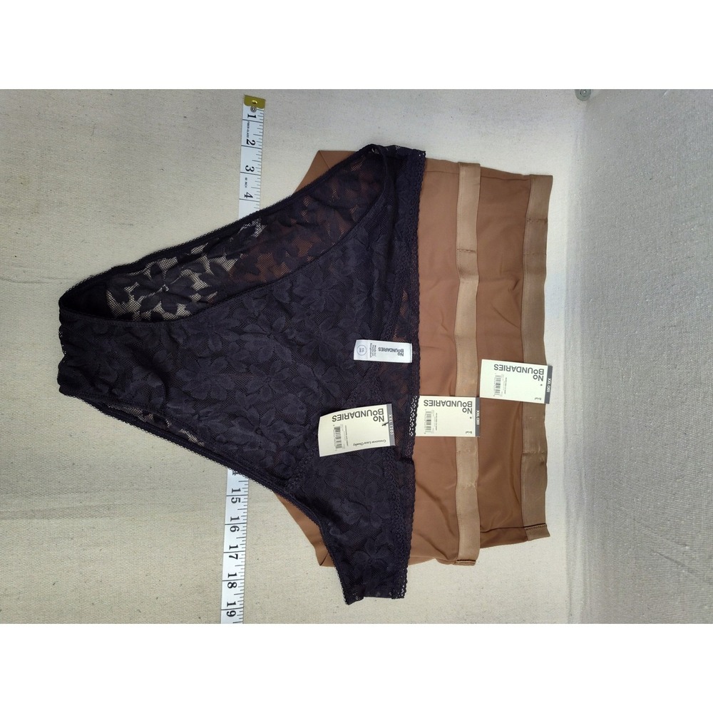 No Boundaries 3PK Panties‎ XXL 20 Black Lace Cheeky Brown Micro Free Cut Briefs